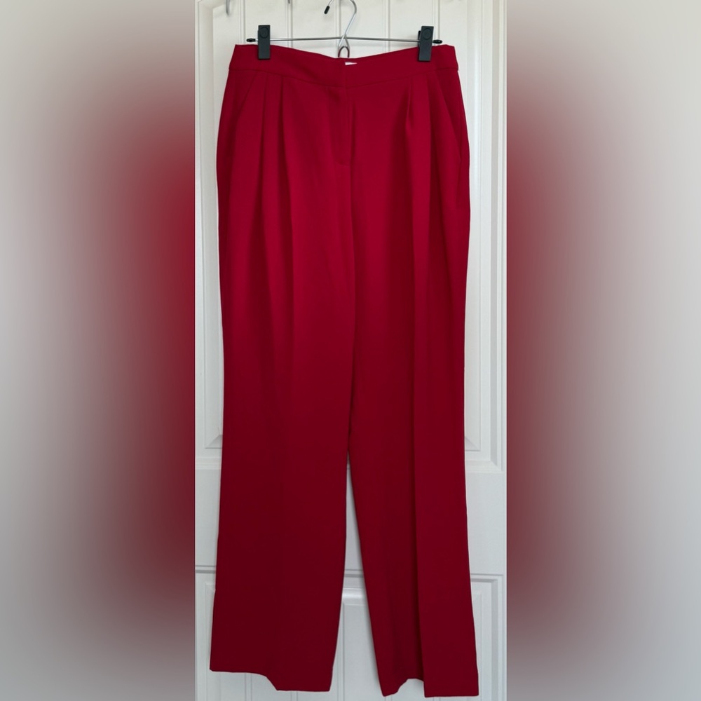 Bar III Ponté-Knit Pleated Suit Pant (Trousers) in a Rich Red, Size 6